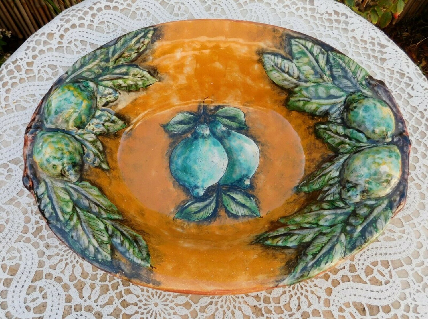 Mexican Majolica Santa Rosa Large Serving Bowl Plate Guanajuato Pottery ...