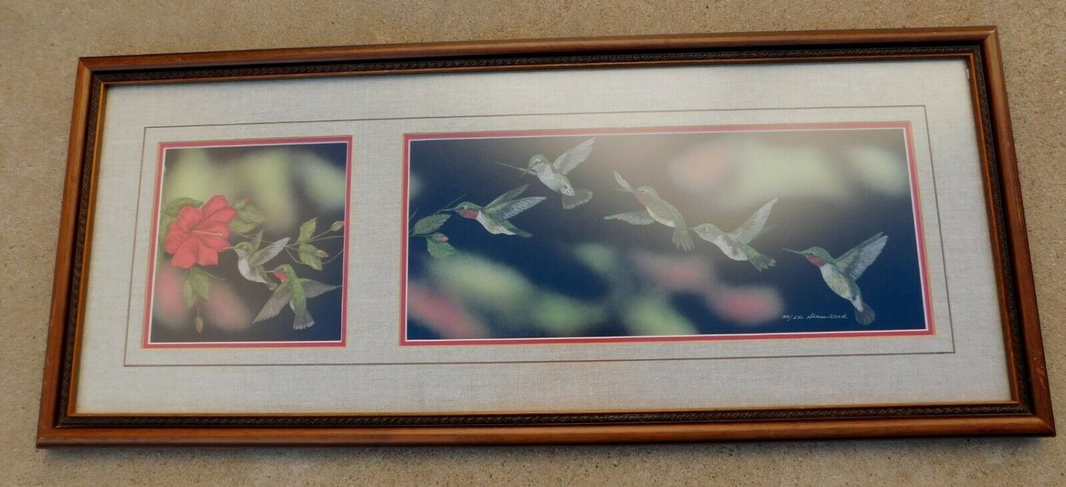 Sharon Wald Original Scratchboard ART Print Signed Hummingbird Vintage