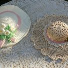2 Vintage BURWOOD Wall Pocket HAT Bonnet FLOWERS Plaque USA Crochet 1985
