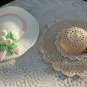 2 Vintage BURWOOD Wall Pocket HAT Bonnet FLOWERS Plaque USA Crochet 1985