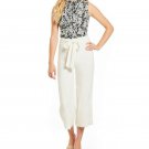 Karl Lagerfeld Women's White Wide Leg Cropped Lace Hem Culotte Pants 10 M New