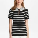 Karl Lagerfeld Women's Striped Lace Collared Top Sweater Black White sz L New