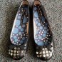 Marc Jacobs Black Leather Ballet Flats Shoes Silver Studded Round Toe 38.5 8.5 8