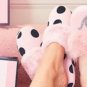 Victoria's Secret Satin Slippers Pink Black Polka Dot Faux Fur 9 M New