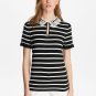 Karl Lagerfeld Women's Striped Lace Collared Top Sweater Black White sz M New