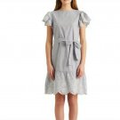Ralph Lauren Eyelet Cotton Flutter-Sleeve Dress Gray White sz 8 New