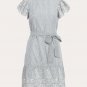 Ralph Lauren Eyelet Cotton Flutter-Sleeve Dress Gray White sz 8 New