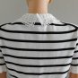 Karl Lagerfeld Women's Striped Lace Collared Top Sweater White Black S L New