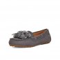 UGG Gray Moccasins Slippers Lamb Fur Trim Bow Extra Insole sz 6 37 New