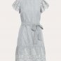 Ralph Lauren Eyelet Cotton Flutter-Sleeve Dress Blue White sz 8 New
