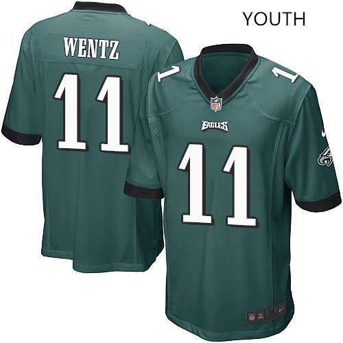 Youth kids Philadelphia Eagles #11 Carson Wentz jersey green