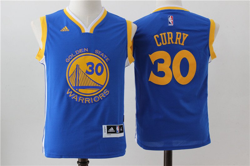 Youth Golden State Warriors 30# Stephen Curry Blue Basketball stitched jersey