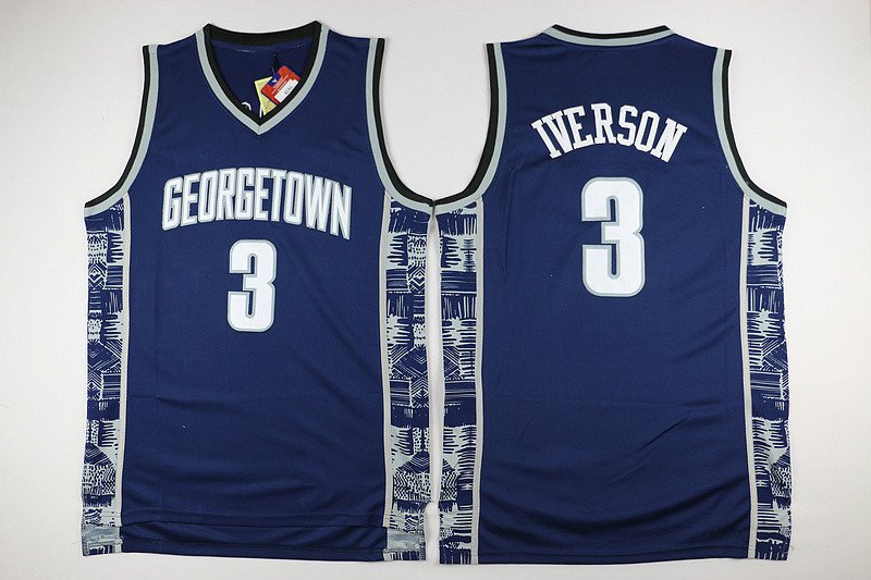 Men's Georgetown Hoyas Allen Iverson #3 Navy College Basketball Jerseys