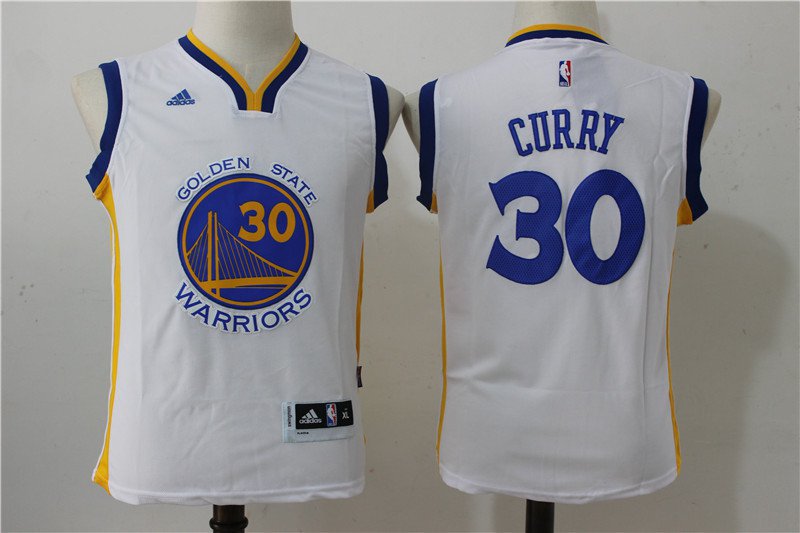 Youth Golden State Warriors 30# Stephen Curry White Basketball stitched jersey