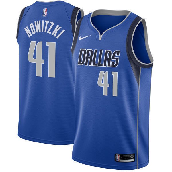 Mens  Dallas mavericks Dirk Nowitzki 41 embroidered replica blue basketball jersey