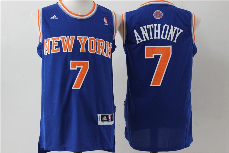 Mens   New York Knicks Carmelo Anthony #7 Basketball Blue Basketball Jerseys S-XXL