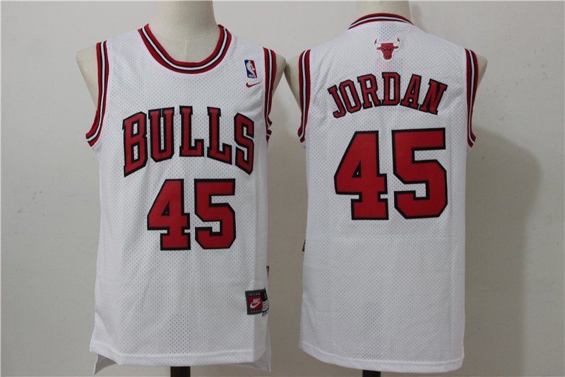 Mens Chicago Bulls NO.45 Michael Jordan Retro Swingman White Home Jersey