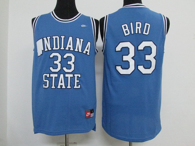 MENS NWT NCAA Indiana State University Larry Bird #33 Blue Swingman Jersey