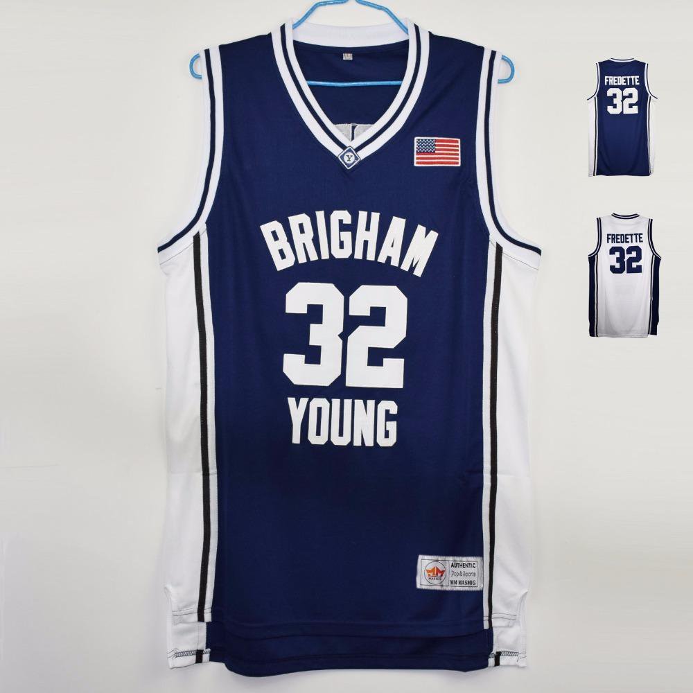 Men's MM MASMIG Jimmer Fredette #32 Brigham Young Basketball Jersey Stitched White and