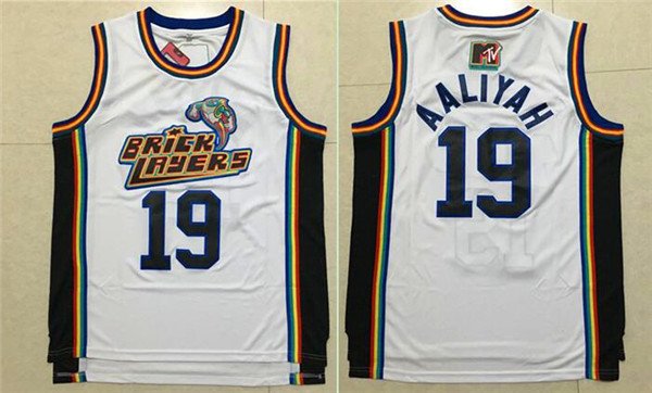 Men's 1996 MTV Rock N Jock Bricklayers Aaliyah #19 White Basketball Jerseys