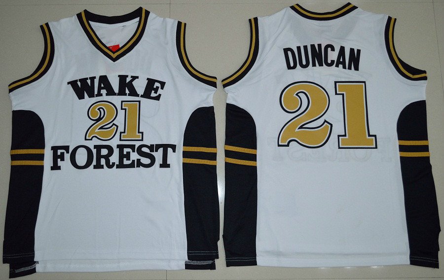 Men's Wake Forest Demon Deacons Tim Duncan #21 White College Basketball Jerseys
