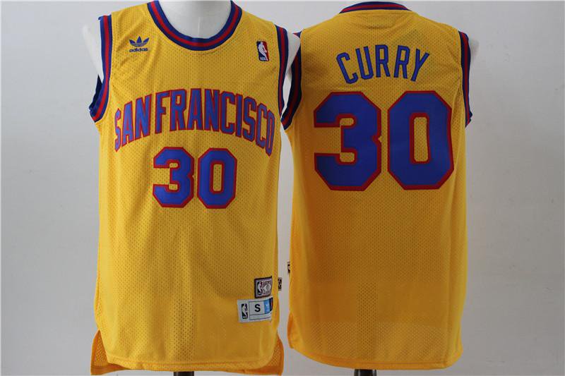 MENS WARRIORS #30 STEPHEN CURRY YELLOW BASKETBALL JERSEY