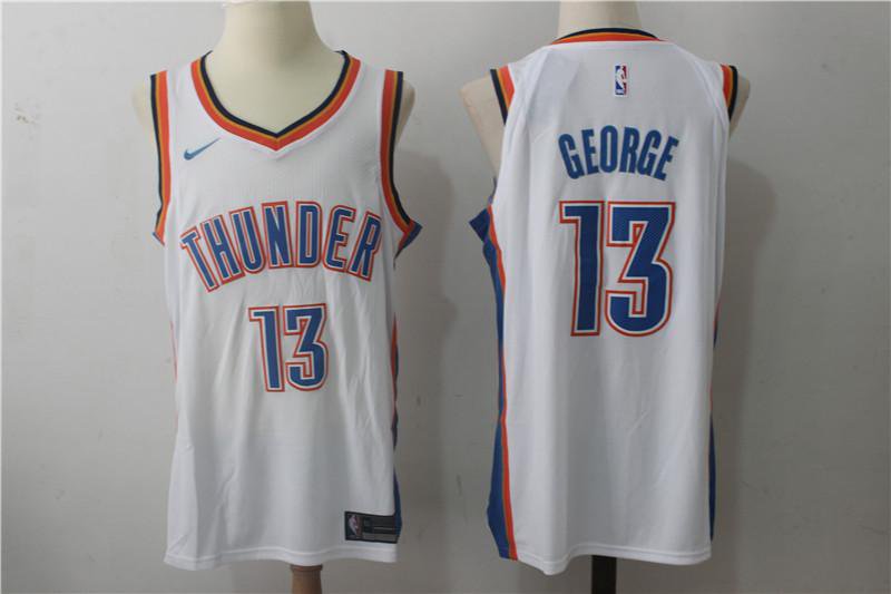 MENS THUNDER #13 PAUL GEORGE WHITE BASKETBALL JERSEY