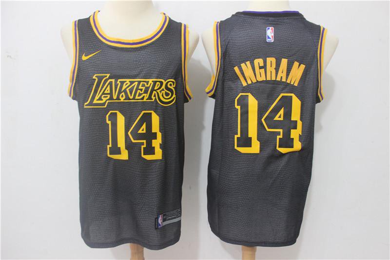 MENS LAKERS #14 BRANDON INGRAM GRAY BASKETBALL JERSEY