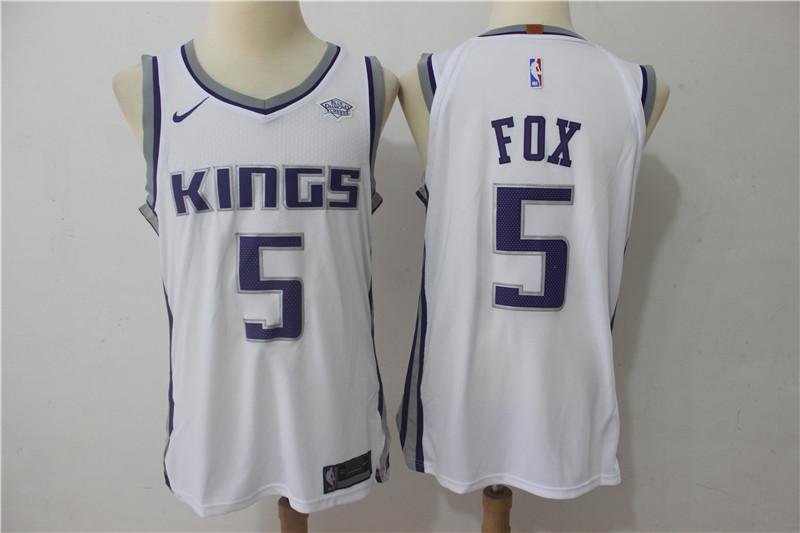 MENS KINGS #5 DE'AARON FOX WHITE STITCHED BASKETBALL JERSEY