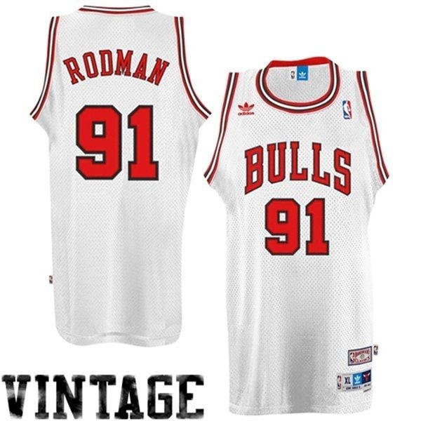 MENS BULLS #91 DENNIS RODMAN WHITE JERSEY