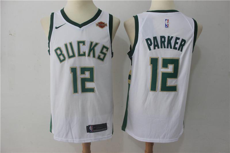 MENS BUCKS #12 JABARI PARKER WHITE BASKETBALL JERSEY
