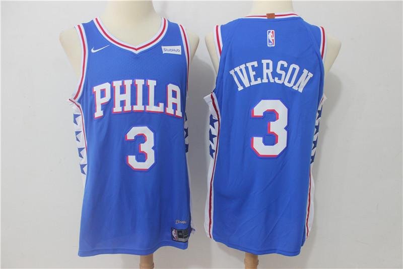 MENS 76ERS #3 ALLEN IVERSON BLUE STITCHED BASKETBALL JERSEY