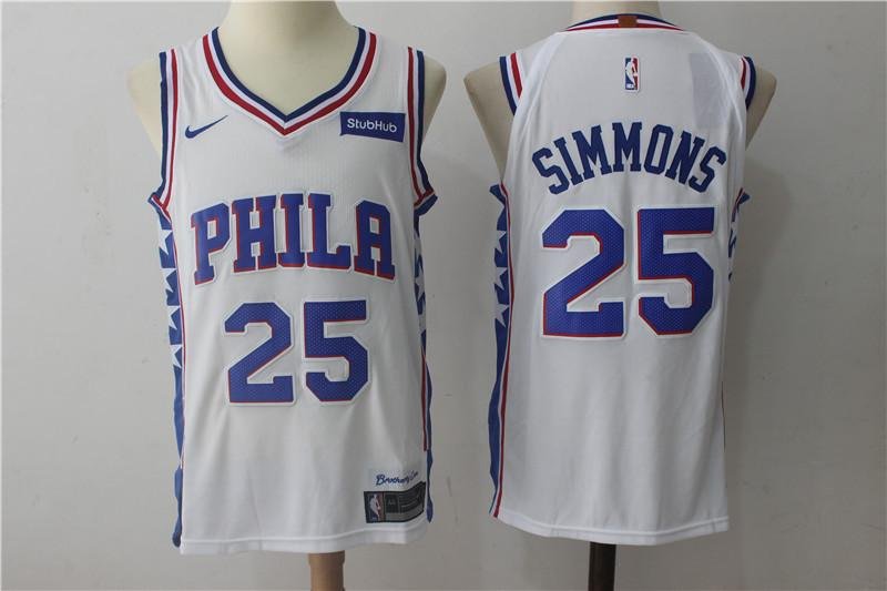 MENS 76ERS #25 BEN SIMMONS WHITE BASKETBALL JERSEY
