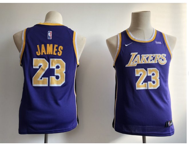 Youth New Lakers 23# Lebron James Jesey purple 2018-19