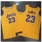 Mens Lakers 23# LeBron James Yellow Basketball Jersey Fine Embroidery throwback