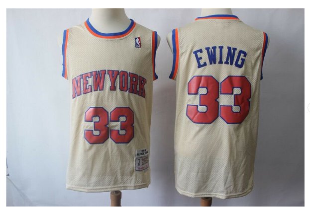 MENS  New York Knicks 33# Patrick Ewing Jersey Cream white throwback