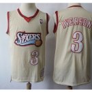 Mens Philadelphia 76ers 3# Allen Iverson Jersey Cream white throwback
