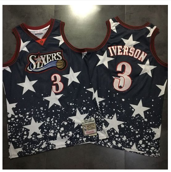 Philadelphia 76ers 3# Allen Iverson Black Basketball Jersey Fine Embroidery