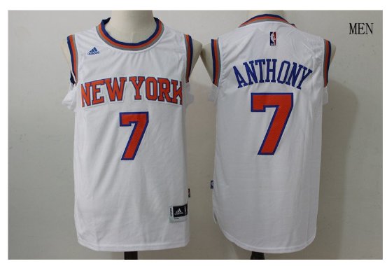 Men's New York Knicks 7# Carmelo Anthony White Basketball Jersey