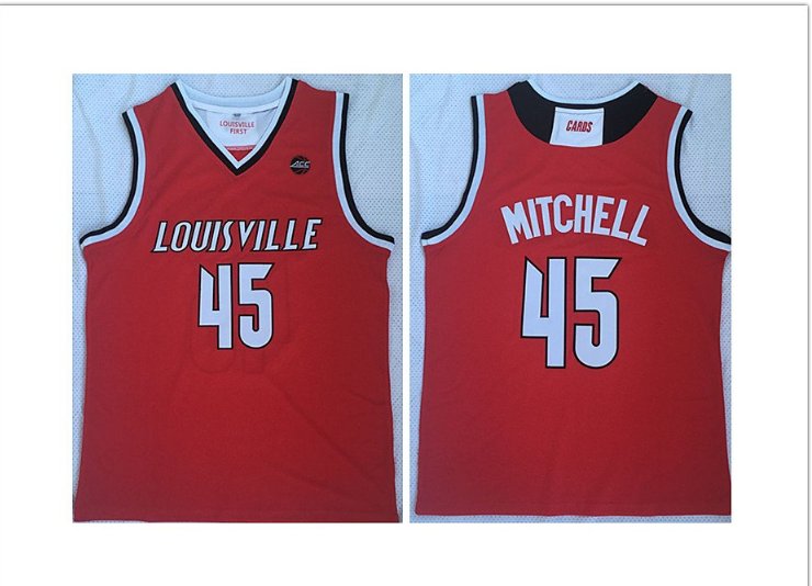 Men's University of Louisville 45# Donovan Mitchell Basketball Throwback Jersey Red NCAA