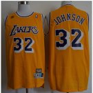 Mens, Los Angeles Lakers 32# Magic Johnson Swingman Basketball 3D Jersey Yellow Throwback
