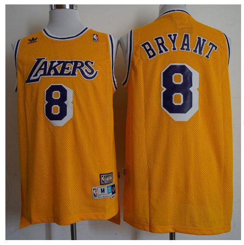Mens Los Angeles Lakers 8# Kobe Bryant Swingman Basketball 3D Jersey Yellow Throwback