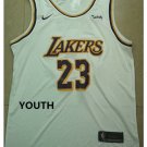 Youth Lakers #23 LeBron James White Jersey Circular collar 2018-19