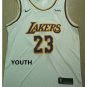 Youth Lakers #23 LeBron James White Jersey Circular collar 2018-19