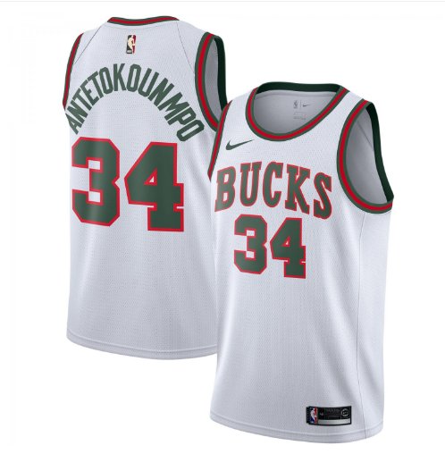 Mens Milwaukee Bucks 34 Giannis Antetokounmpo Basketball Stitched Jersey White 2018