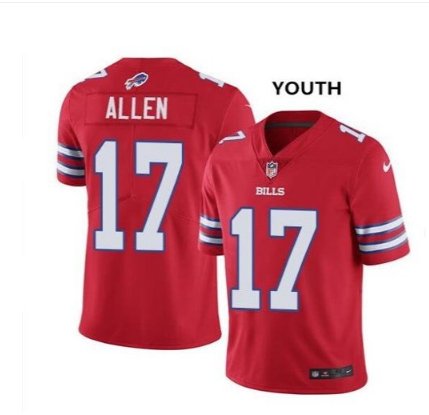 Youth kid Bills #17 josh allen Color rush jersey red