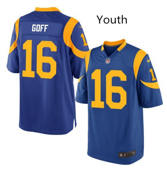 Youth Rams #16 Jared Goff game jersey blue