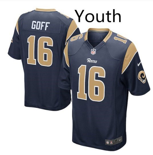 Youth Rams #16 Jared Goff game jersey navy blue