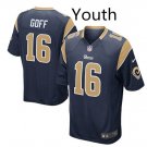 Youth Rams #16 Jared Goff game jersey navy blue