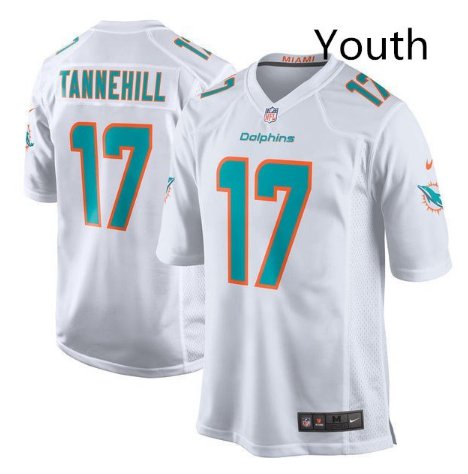 Youth kid Miami Dolphins #17 Ryan Tannehill game jersey white